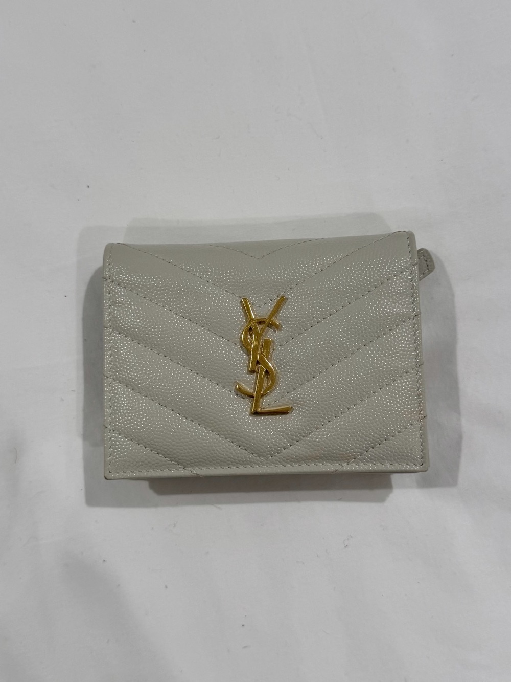Saint Laurent YSL Cassandre Compact Wallet Light Grey Gold